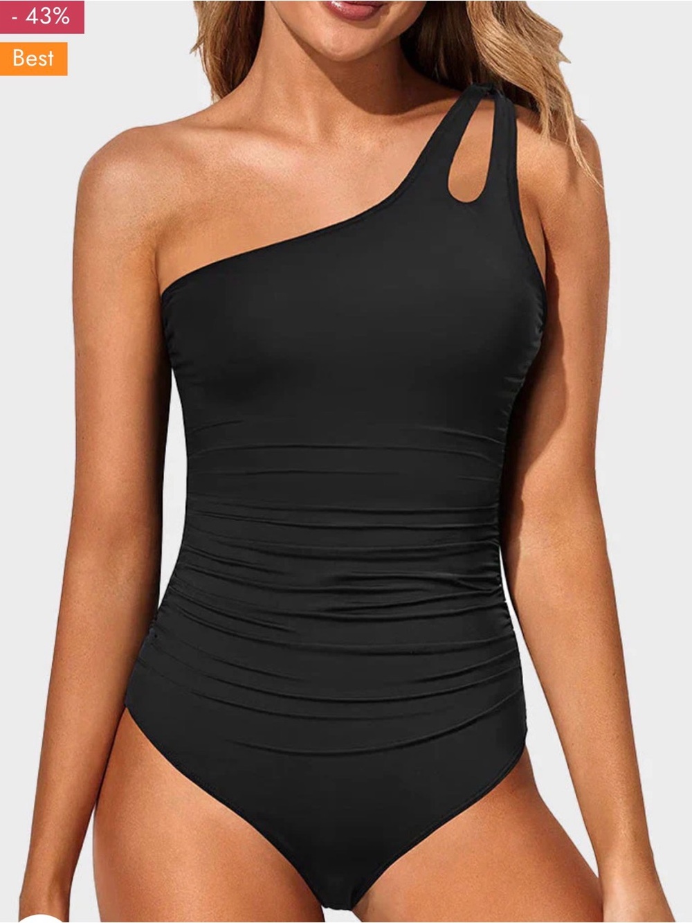 One-Shoulder Black Ruched Swim One-Piece